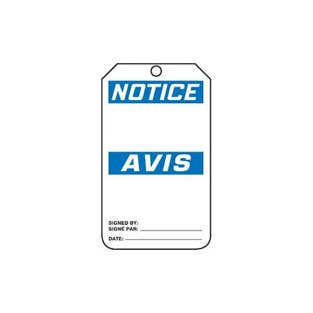 Accuform French Bilingual Safety Tags, NOTICE BLANK, 5.75in x 3.25in, RP-Plastic, 5PK FBMNT101PTM
